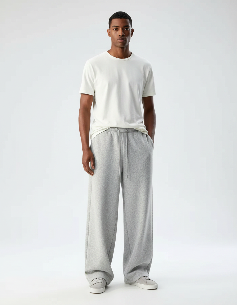 Pantalon Fluide Gris Ample Décontracté Molleton Homme