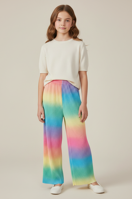 Pantalon Fluide Plissé Arc-en-ciel Ample Confortable Enfant - Multicolore Polyester