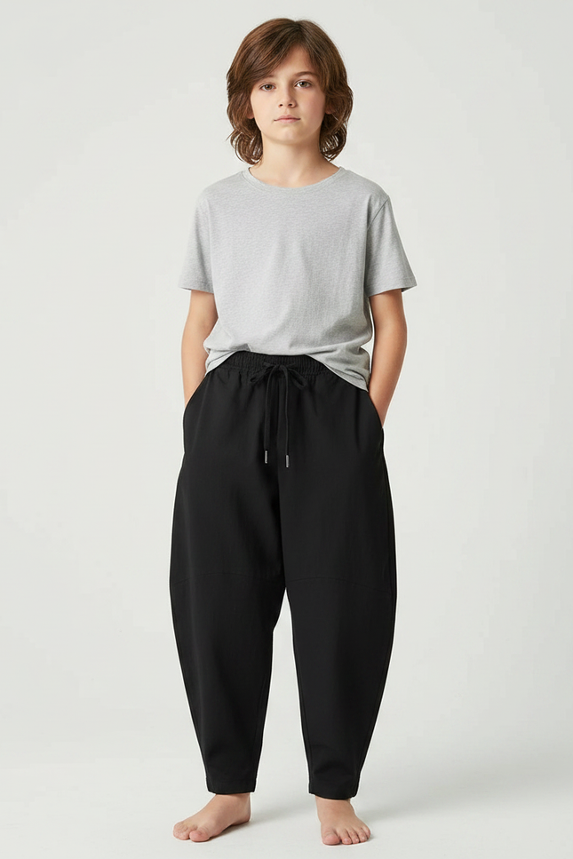 Pantalon Fluide Noir Ample Casual Enfant Cordon - Viscose
