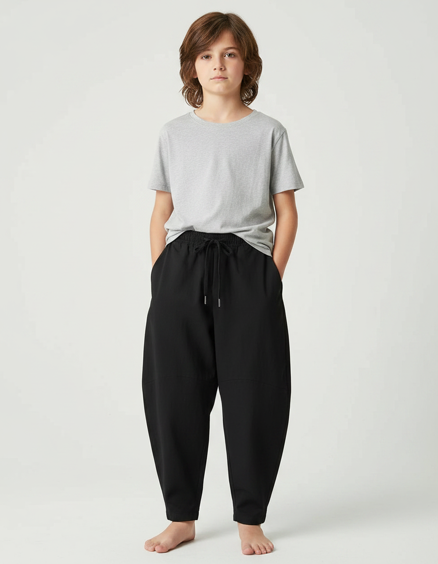 Pantalon Fluide Noir Ample Casual Enfant Cordon - Viscose
