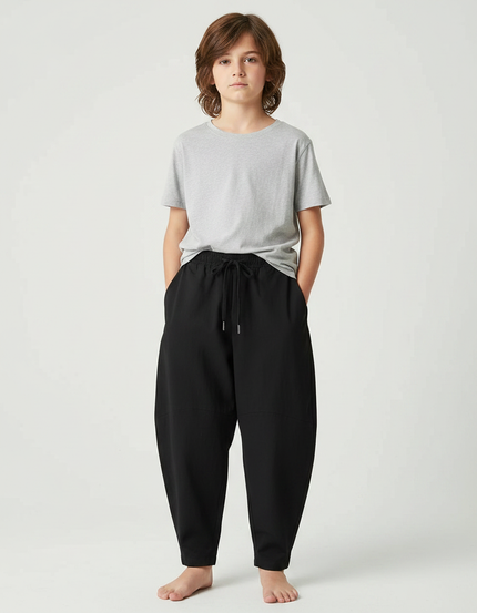Pantalon Fluide Noir Ample Casual Enfant Cordon - Viscose
