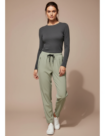 Pantalon Fluide Vert Ample Sport Cordon Femme - Kaki Polyester