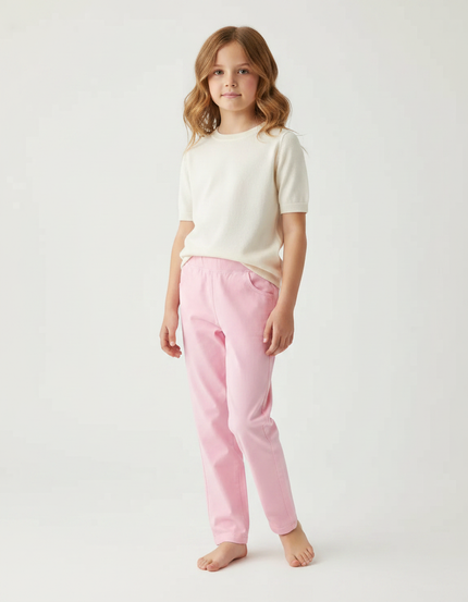 Pantalon Fluide Rose Enfant Confortable Décontracté - Molleton
