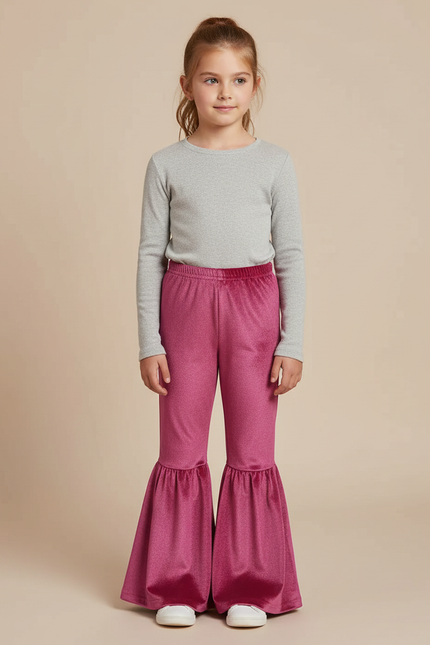 Pantalon Fluide Rose Velours Évasé Enfant Brillant