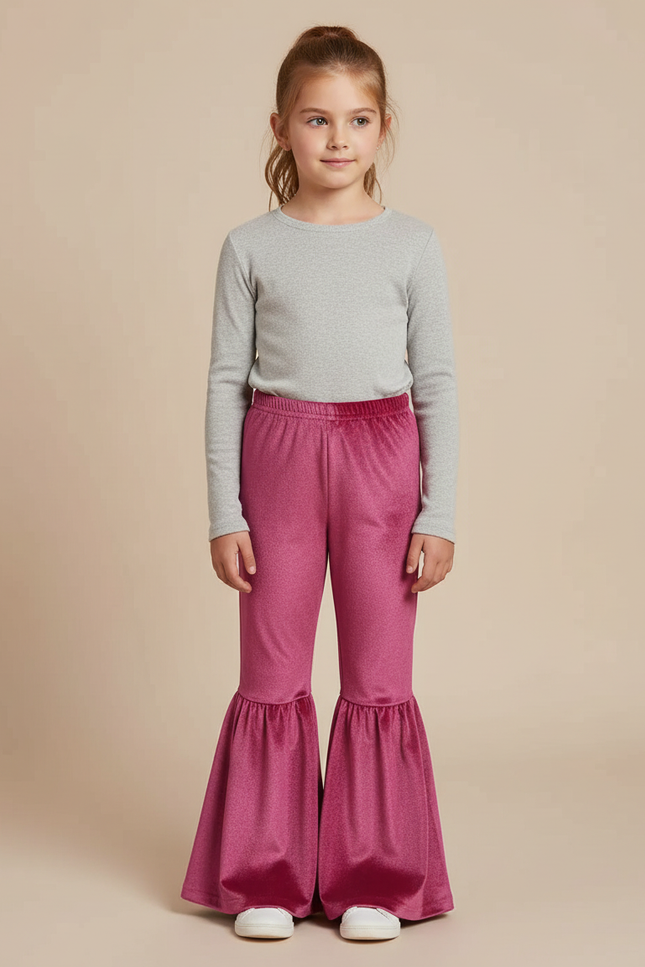 Pantalon Fluide Rose Velours Évasé Enfant Brillant