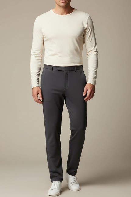 Pantalon Fluide Gris Anthracite Coupe Droite Élégant - Polyester