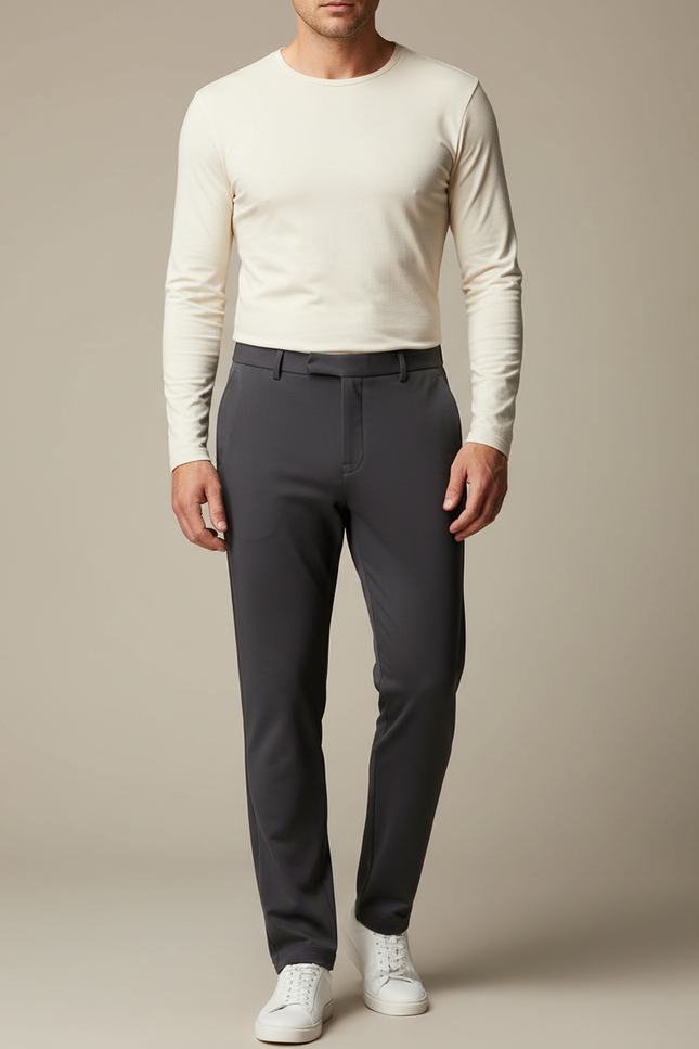 Pantalon Fluide Gris Anthracite Coupe Droite Élégant - Polyester