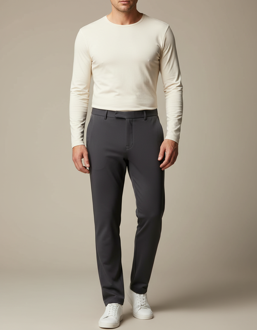 Pantalon Fluide Gris Anthracite Coupe Droite Élégant - Polyester