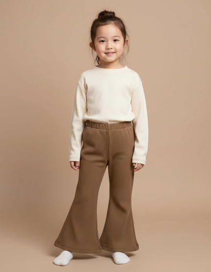 Pantalon Fluide Marron Gaufré Évasé Confortable Fille - Maille