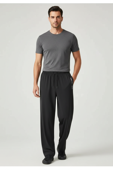 Pantalon Fluide Noir Ample Décontracté Sport Homme - Polyester