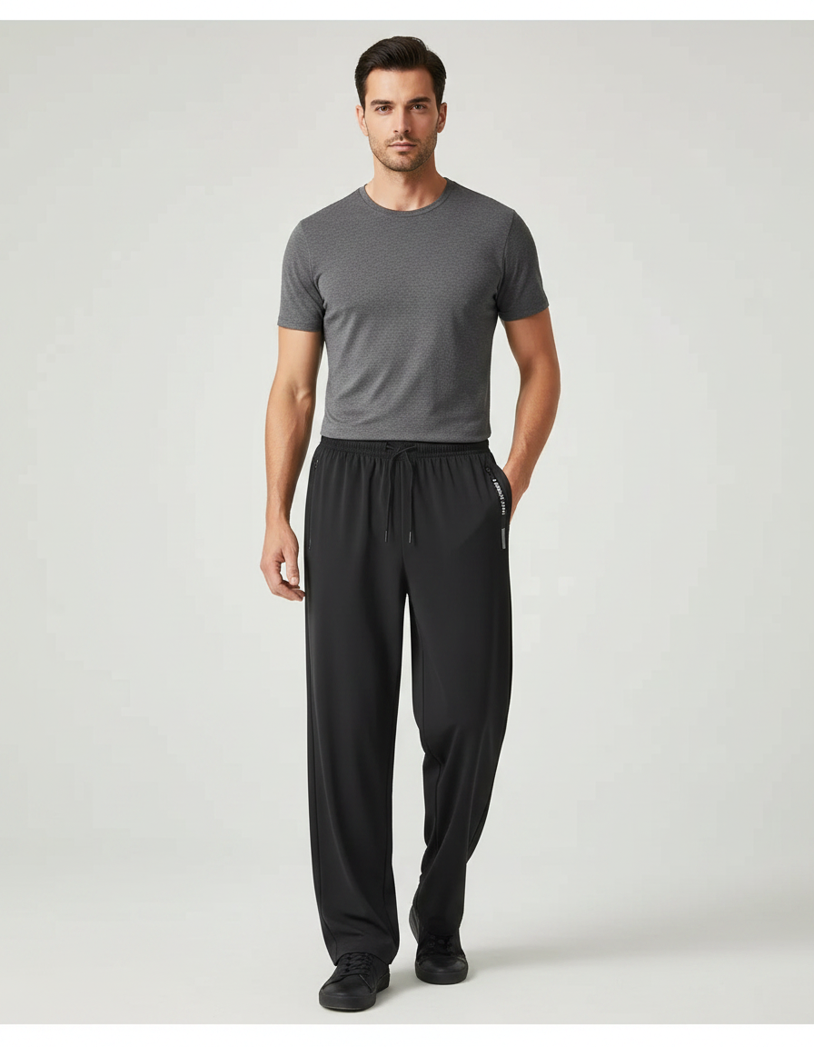 Pantalon Fluide Noir Ample Décontracté Sport Homme - Polyester