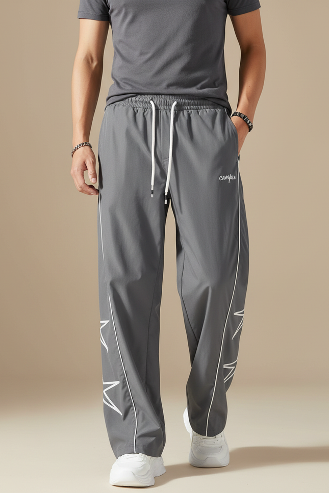 Pantalon Fluide Homme Gris Ample Décontracté Streetwear - Polyester
