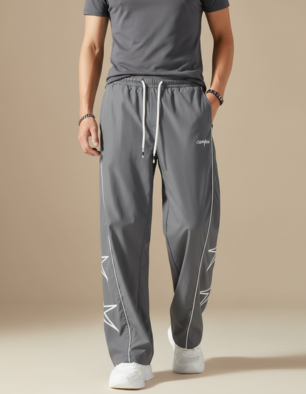 Pantalon Fluide Homme Gris Ample Décontracté Streetwear - Polyester