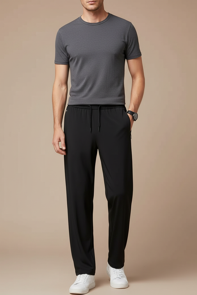Pantalon Fluide Noir Ample Cordon Sport Homme - Polyester