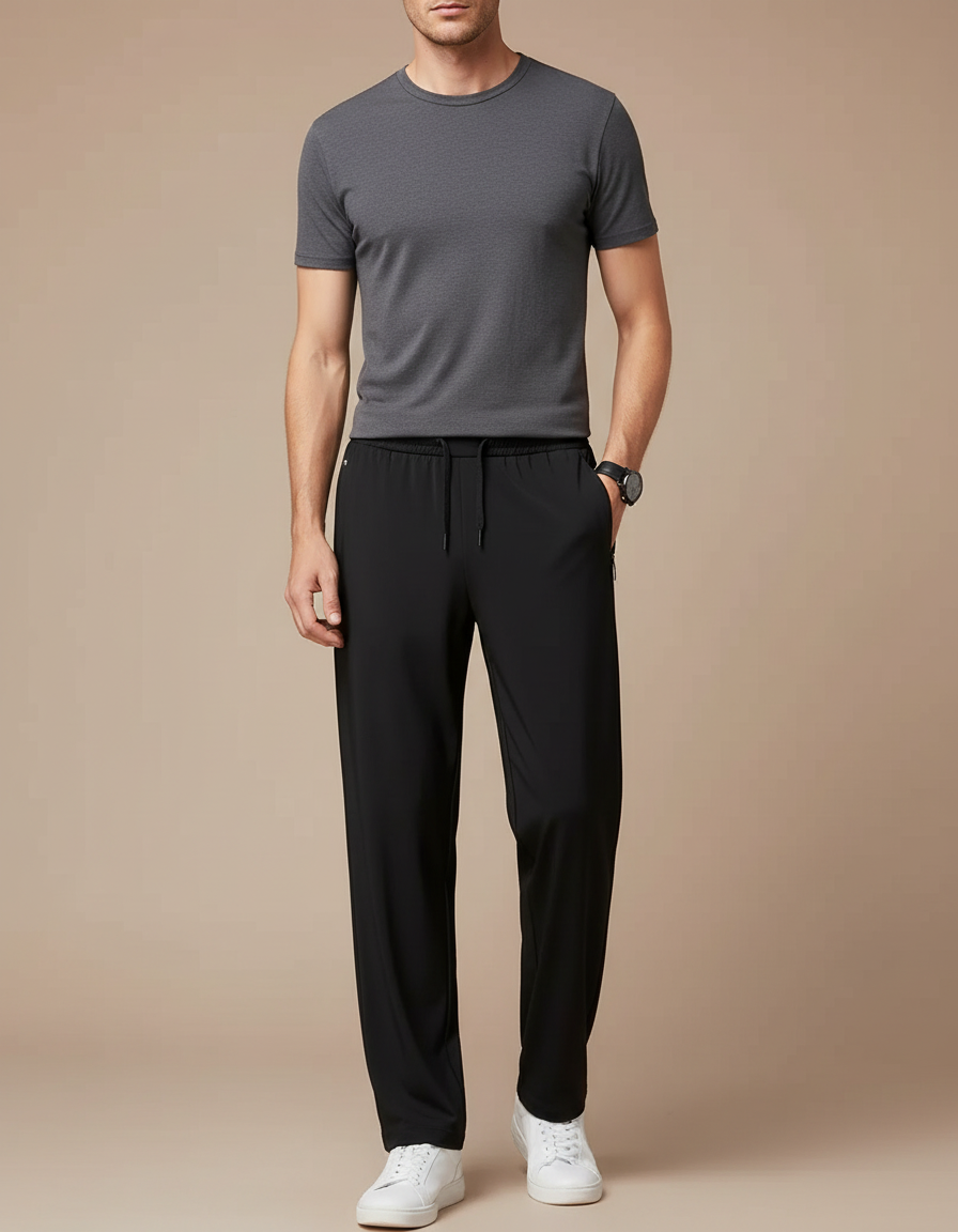 Pantalon Fluide Noir Ample Cordon Sport Homme - Polyester