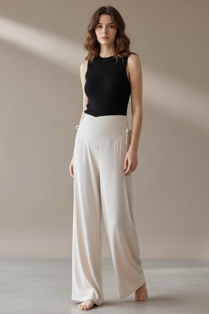 Pantalon Fluide Femme Enceinte - Beige Maille