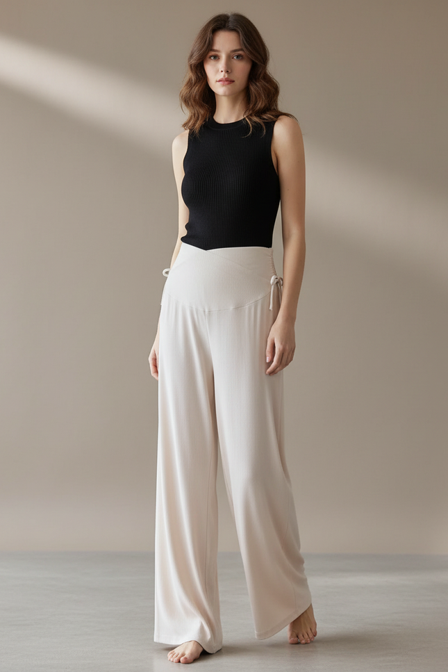 Pantalon Fluide Femme Enceinte - Beige Maille