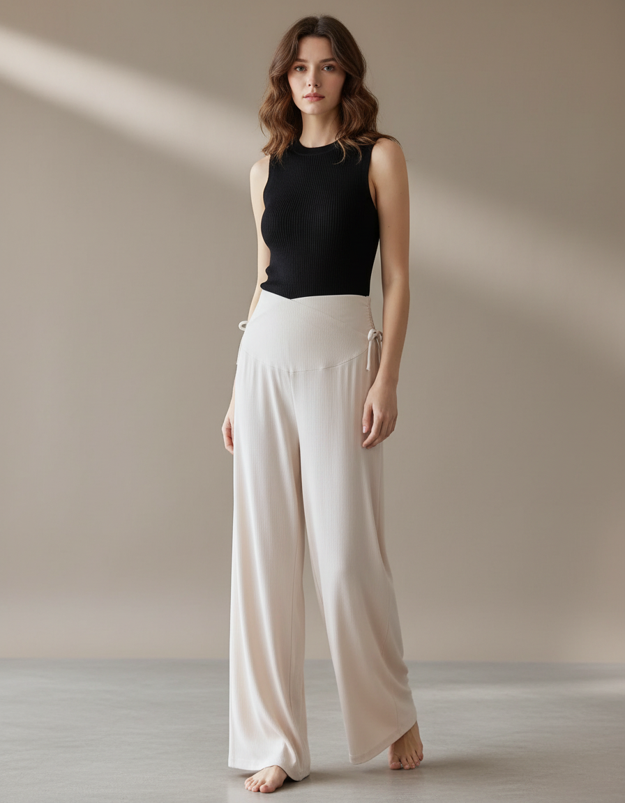 Pantalon Fluide Femme Enceinte - Beige Maille