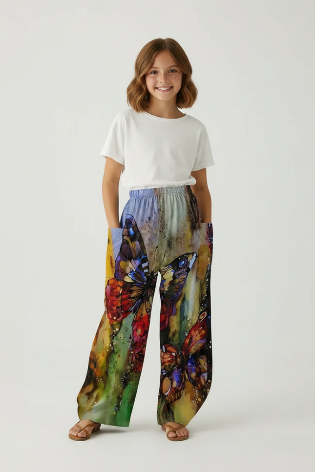 Pantalon Fluide Imprimé Papillons Ample Coloré Femme - Multicolore Viscose