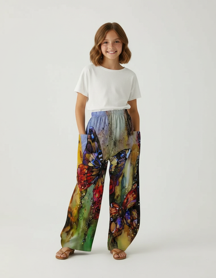 Pantalon Fluide Imprimé Papillons Ample Coloré Femme - Multicolore Viscose