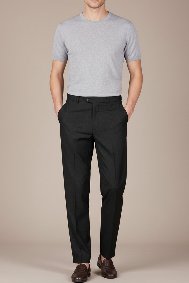Pantalon Fluide Homme Noir Droit Élégant Business Casual - Laine