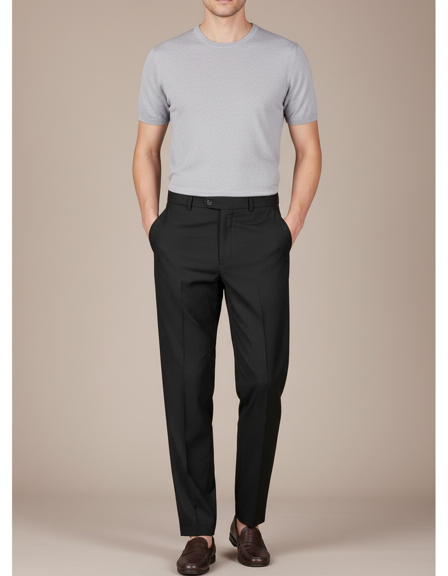 Pantalon Fluide Homme Noir Droit Élégant Business Casual - Laine
