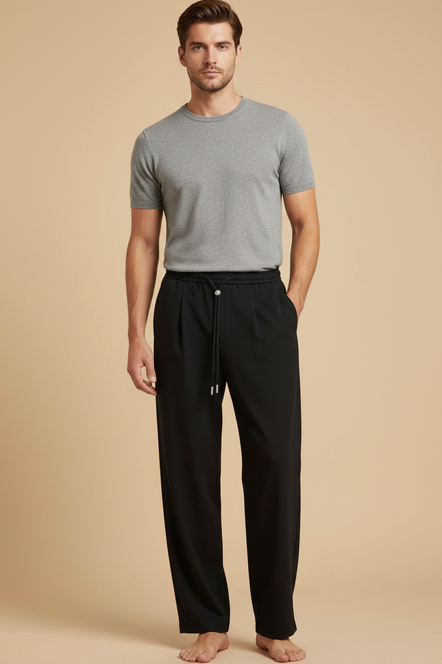 Pantalon Fluide Noir Ample Décontracté Cordon Homme - Viscose