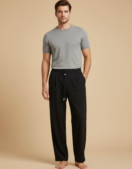 Pantalon Fluide Noir Ample Décontracté Cordon Homme - Viscose