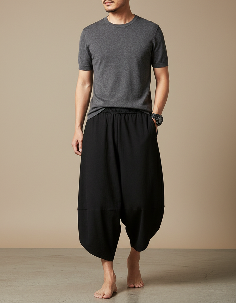 Pantalon Fluide Noir Ample Coton Harem Décontracté - Viscose