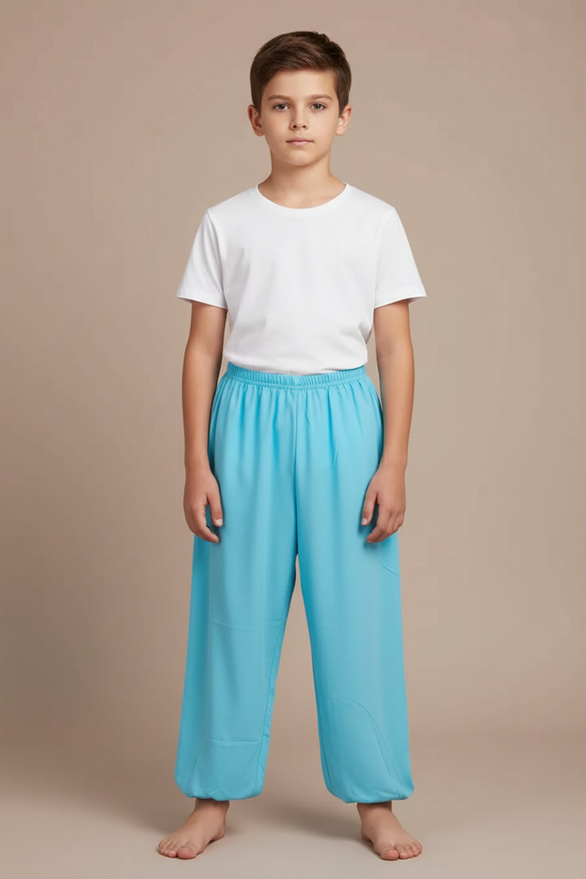 Pantalon Fluide Bleu Ciel Ample Léger Enfant - Polyester