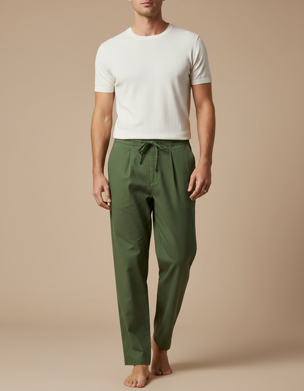 Pantalon Fluide Vert Ample Coton Cordon Homme