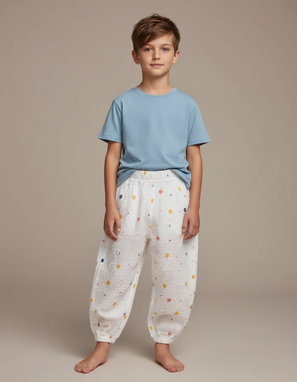 Pantalon Fluide Blanc Ample Imprimé Confettis Coton Enfant