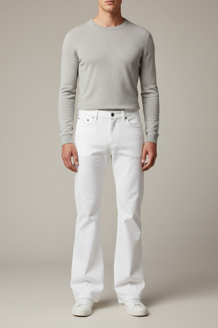 Pantalon Fluide Blanc Évasé Coupe Vintage Homme - Jean