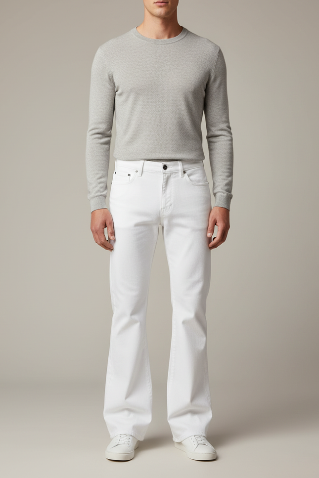 Pantalon Fluide Blanc Évasé Coupe Vintage Homme - Jean