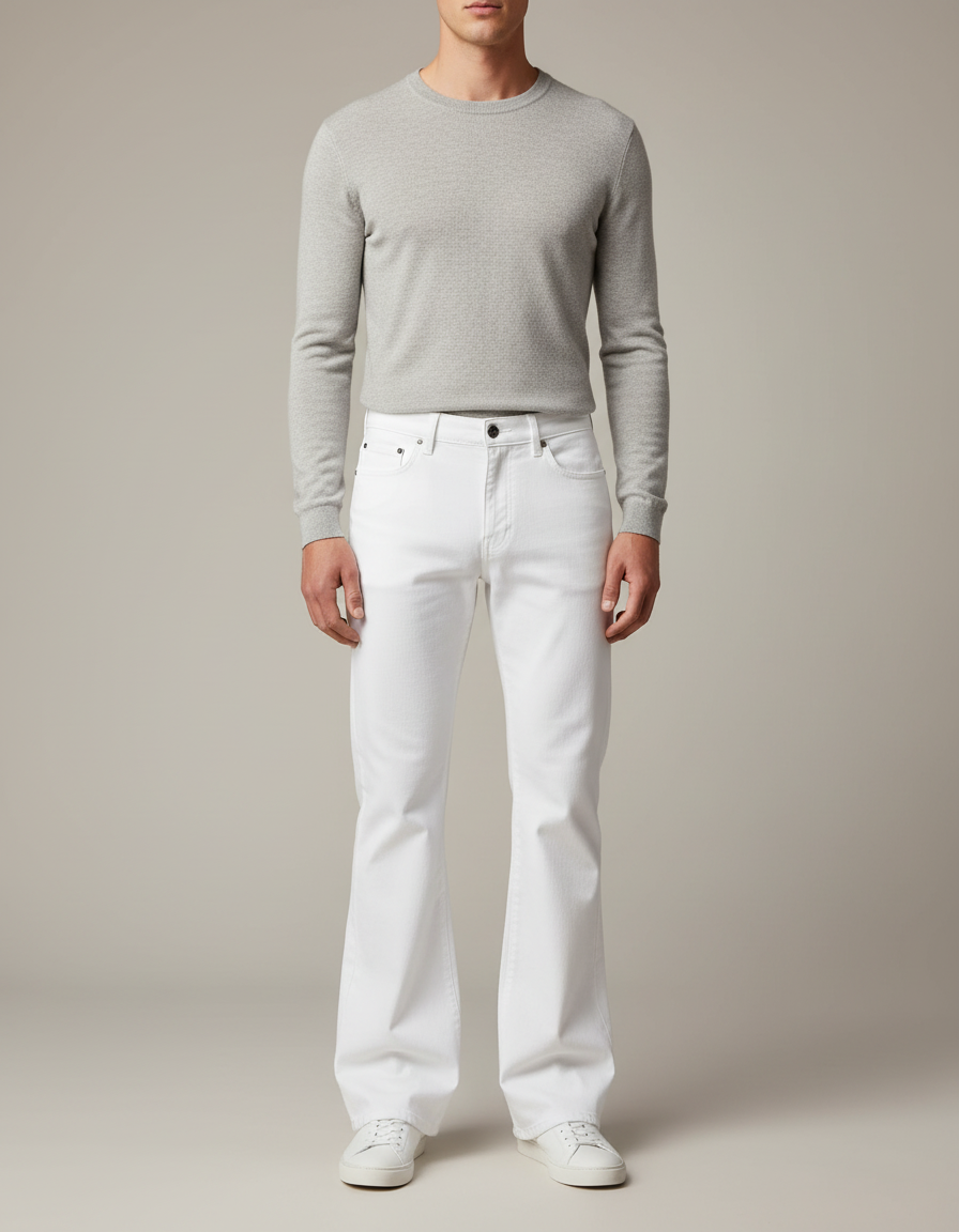 Pantalon Fluide Blanc Évasé Coupe Vintage Homme - Jean