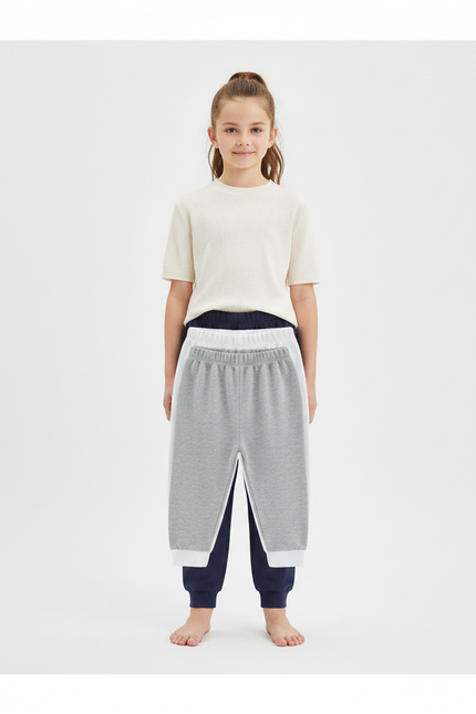 Pantalon Fluide Gris Coton Ample Confortable Enfant - Molleton