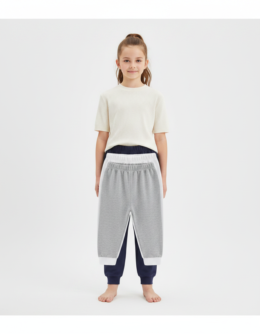 Pantalon Fluide Gris Coton Ample Confortable Enfant - Molleton
