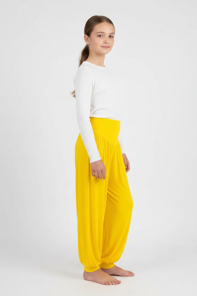 Pantalon Fluide Jaune Ample Harem Confortable Fille - Viscose