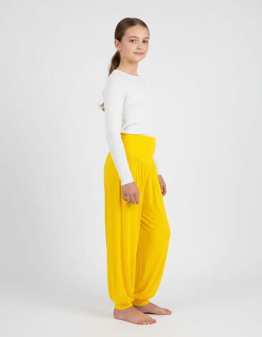 Pantalon Fluide Jaune Ample Harem Confortable Fille - Viscose
