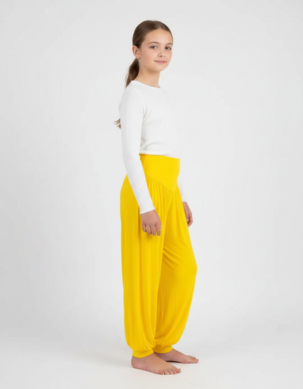 Pantalon Fluide Jaune Ample Harem Confortable Fille - Viscose