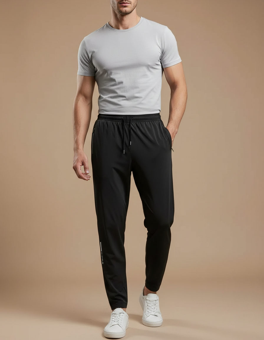 Pantalon Fluide Noir Sportif Décontracté Homme - Polyester