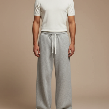Pantalon Fluide Gris Ample Molleton Cordon Homme