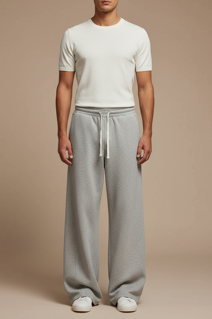 Pantalon Fluide Gris Ample Molleton Cordon Homme