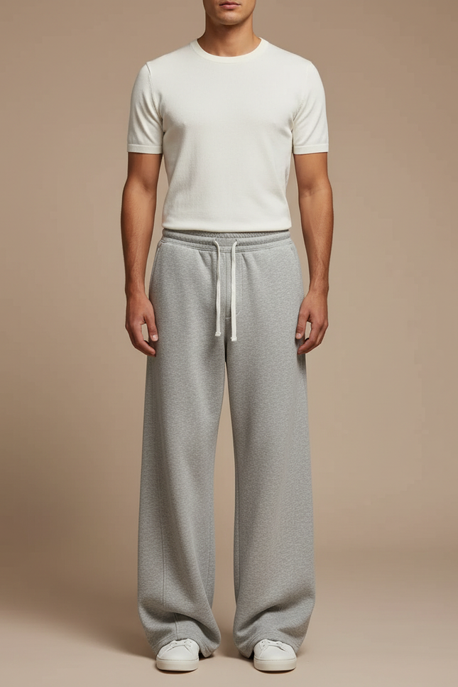 Pantalon Fluide Gris Ample Molleton Cordon Homme