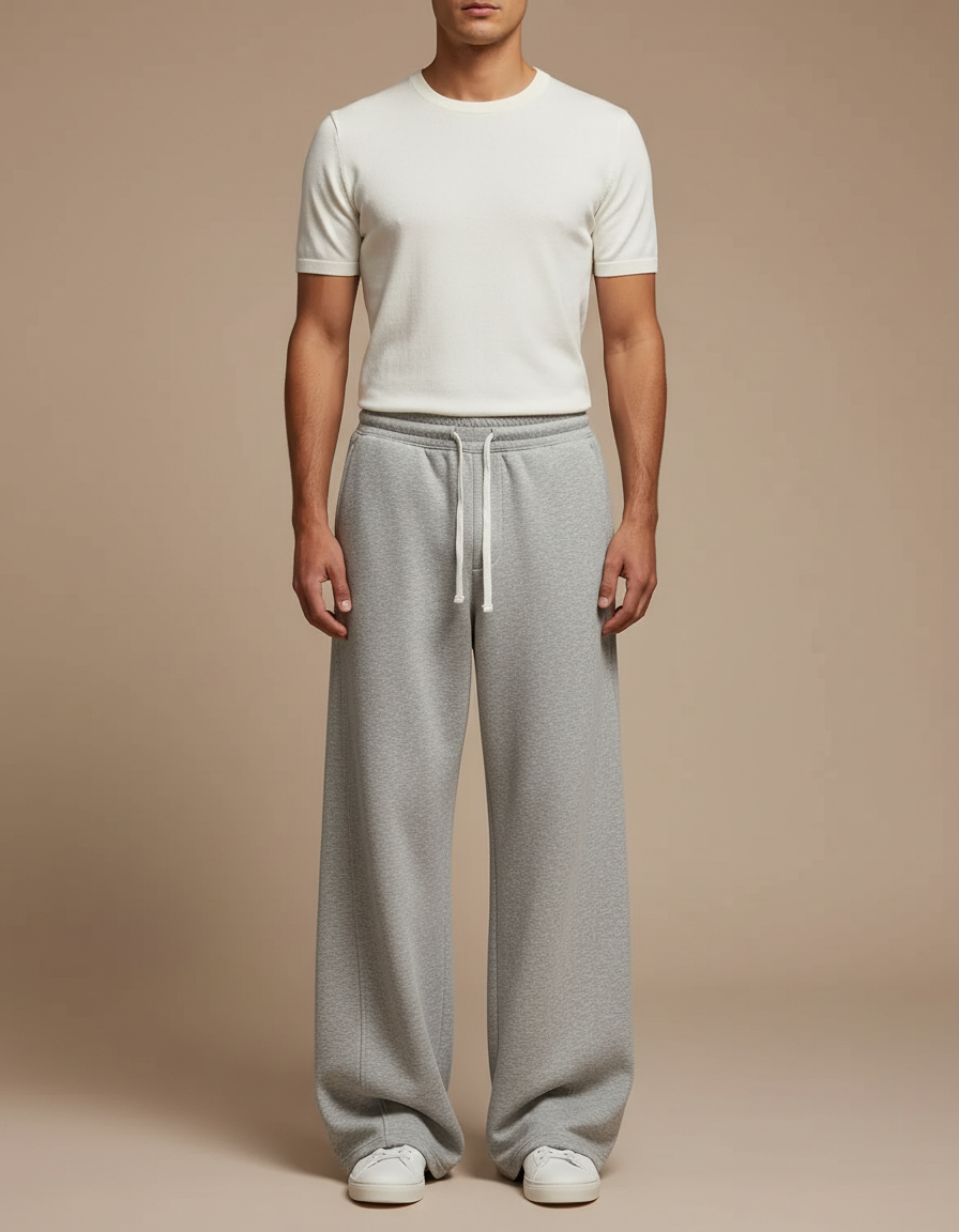 Pantalon Fluide Gris Ample Molleton Cordon Homme