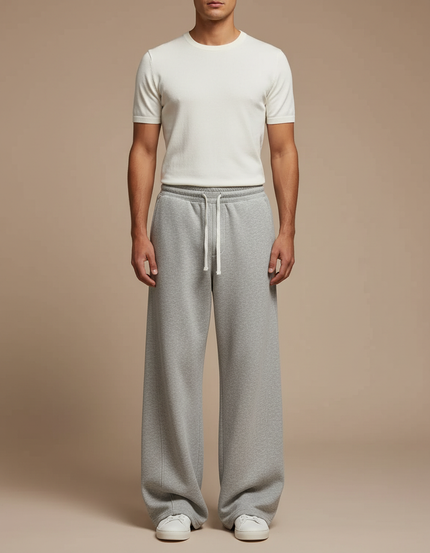 Pantalon Fluide Gris Ample Molleton Cordon Homme