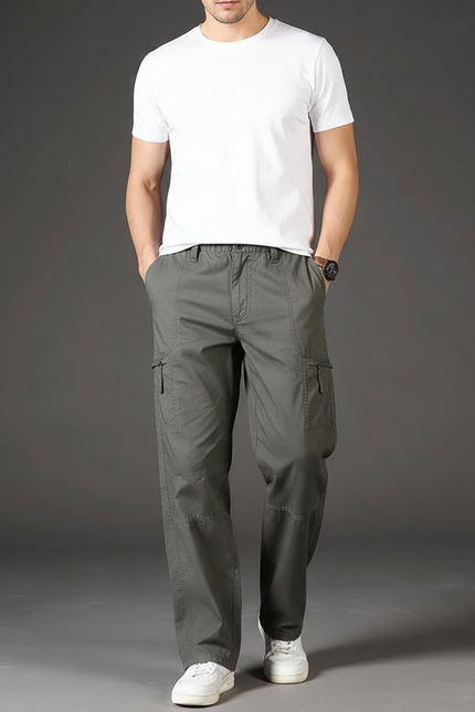 Pantalon Fluide Cargo Homme Kaki Décontracté Coton