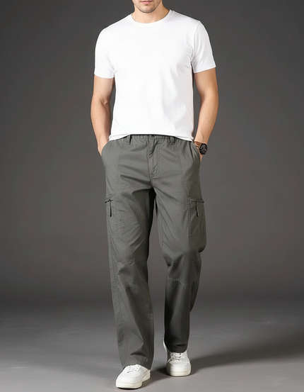 Pantalon Fluide Cargo Homme Kaki Décontracté Coton