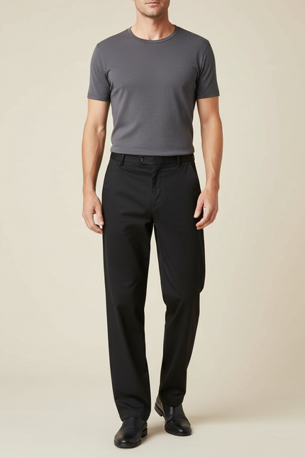 Pantalon Fluide Noir Coton Droit Élégant Homme - Gabardine