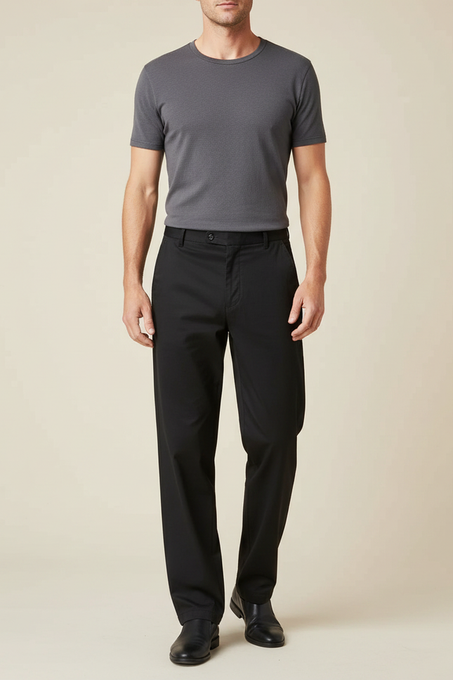 Pantalon Fluide Noir Coton Droit Élégant Homme - Gabardine